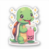 Cute turtle drinking boba. Funny Boba Turtles Love シール (正面)