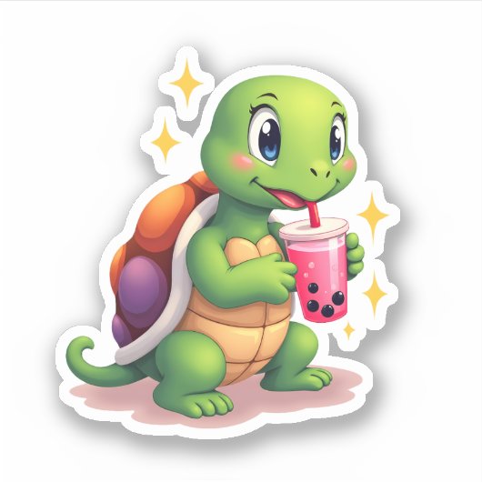 Cute turtle drinking boba. Funny Boba Turtles Love シール (正面)