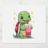 Cute turtle drinking boba. Funny Boba Turtles Love スパークリングワインラベル (シングルラベル)