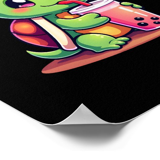 Cute turtle drinking boba. Funny Boba Turtles Love ポスター (角)