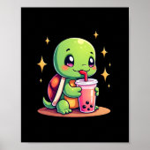 Cute turtle drinking boba. Funny Boba Turtles Love ポスター (正面)