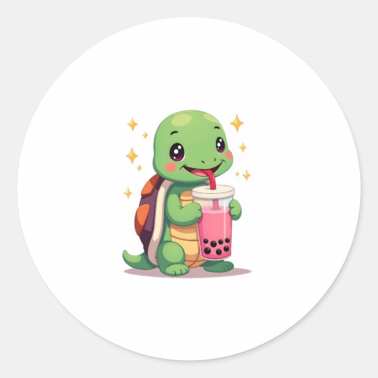 Cute turtle drinking boba. Funny Boba Turtles Love ラウンドシール (正面)