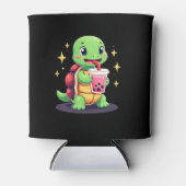 Cute turtle drinking boba. Funny Boba Turtles Love 缶クーラー (正面)