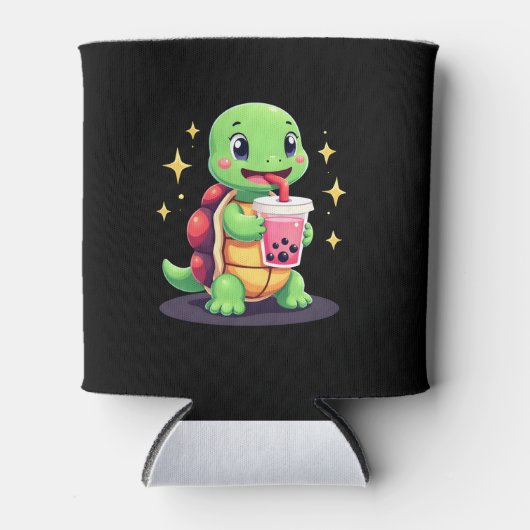 Cute turtle drinking boba. Funny Boba Turtles Love 缶クーラー (正面)