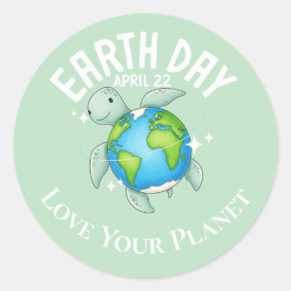 Cute Turtle Earth Day Nature Eco Custom ラウンドシール