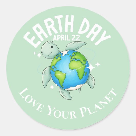 Cute Turtle Earth Day Nature Eco Custom ラウンドシール (正面)