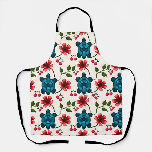 Cute Turtle Floral pattern   エプロン (正面)