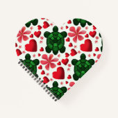 Cute Turtle Floral Pattern | Red Flowers Hearts  ノートブック (正面)