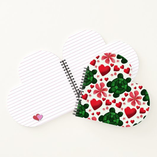 Cute Turtle Floral Pattern | Red Flowers Hearts  ノートブック (内部)