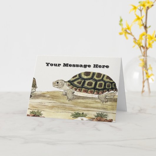 Cute Turtle Illustration Folded Greeting Card カード (黄色い花)