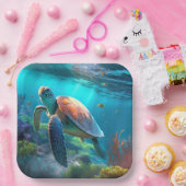 Cute Turtle Image Square Party Paper Plates ペーパープレート (パーティー)