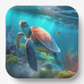 Cute Turtle Image Square Party Paper Plates ペーパープレート (正面)