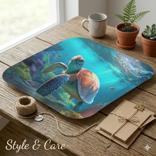 Cute Turtle Image Square Party Paper Plates ペーパープレート