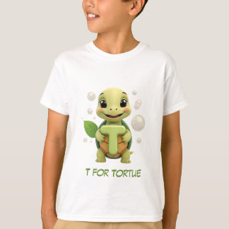 Cute Turtle Kids T-Shirt | T is for Tortue Alphabe Tシャツ