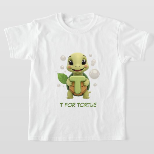 Cute Turtle Kids T-Shirt | T is for Tortue Alphabe Tシャツ (レイダウン)