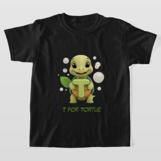 Cute Turtle Kids T-Shirt | T is for Tortue Alphabe Tシャツ