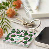 Cute Turtle Leaves Seamless Pattern, Tropical  キーホルダー (正面右)