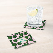 Cute Turtle Leaves Seamless Pattern, Tropical  スクエアペーパーコースター (インサイチュ)