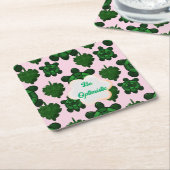 Cute Turtle Leaves Seamless Pattern, Tropical  スクエアペーパーコースター (アングル)