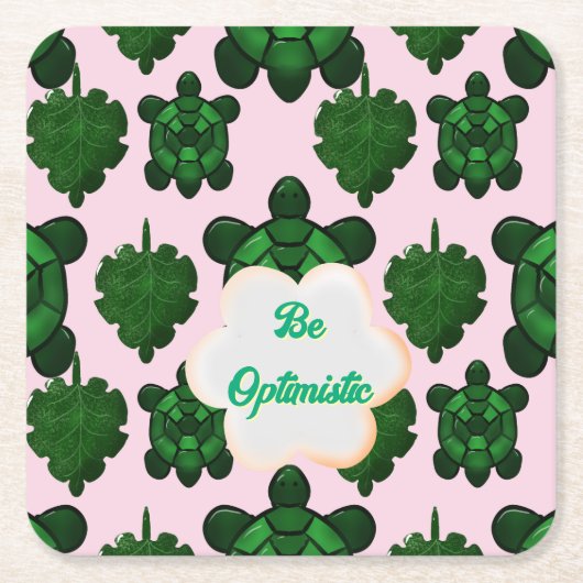 Cute Turtle Leaves Seamless Pattern, Tropical  スクエアペーパーコースター (正面)