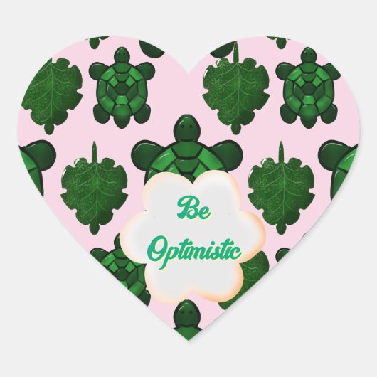 Cute Turtle Leaves Seamless Pattern, Tropical  ハートシール (正面)