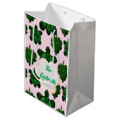 Cute Turtle Leaves Seamless Pattern, Tropical  ミディアムペーパーバッグ (正面アングル)