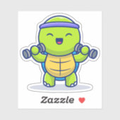 Cute Turtle Lifting Dumbbells Cartoon Illustration シール (シート)