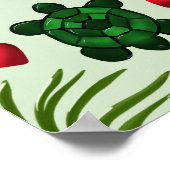 Cute Turtle Pattern Aesthetic | Tropical Leaves Bu ポスター (角)