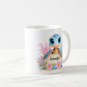 Cute Turtle Personalized Custom Name Animal コーヒーマグカップ (正面右)