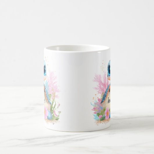 Cute Turtle Personalized Custom Name Animal コーヒーマグカップ (中央)