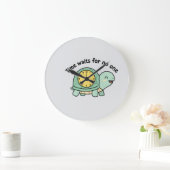 Cute Turtle "Time Waits For No One" Motivati ラージ壁時計 (ホーム)