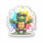 Cute Turtle Wearing Sunglasses Paint Splash Sea An シール (正面)