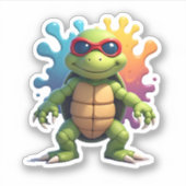 Cute Turtle Wearing Sunglasses Paint Splash Sea An シール (正面)