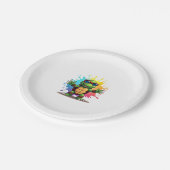 Cute Turtle Wearing Sunglasses Paint Splash Sea An ペーパープレート (アングル)