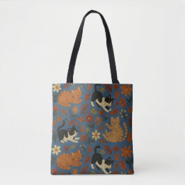 Cute Tuxedo and Orange Tabby Cats Autumn トートバッグ