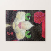 Cute Tuxedo Cat Black And White Kitty Painting ジグソーパズル (横)