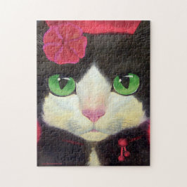 Cute Tuxedo Cat Black And White Kitty Painting ジグソーパズル