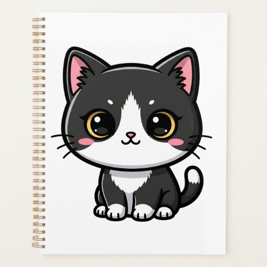 Cute Tuxedo Cat Kawaii Cartoon Style プランナー手帳 (正面)