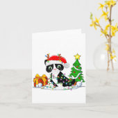 Cute Tuxedo Cat Santa Christmas Tree Lights Xmas T カード (黄色い花)