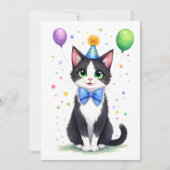Cute Tuxedo Cat with a Bow Tie Happy Birthday カード (正面)