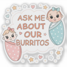 Cute Twin Baby Burrito Announcement Illustration シール
