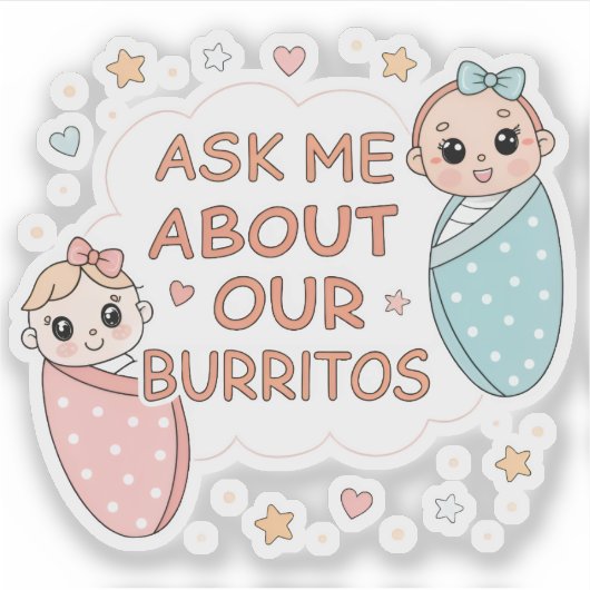 Cute Twin Baby Burrito Announcement Illustration シール (正面)