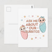 Cute Twin Baby Burrito Announcement Illustration ポストカード (正面/裏面)