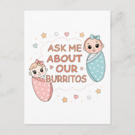 Cute Twin Baby Burrito Announcement Illustration ポストカード