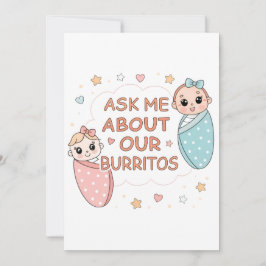 Cute Twin Baby Burrito Announcement Illustration 招待状