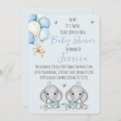 Cute Twin Boys Elephant  Baby Shower Invitation 招待状 (正面/裏面)