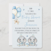 Cute Twin Boys Elephant  Baby Shower Invitation 招待状 (正面)