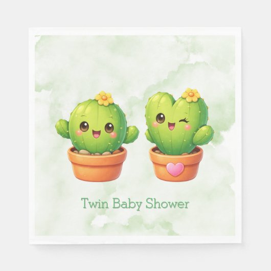 Cute Twin Cactus Baby Shower スタンダードランチョンナプキン (正面)