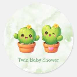 Cute Twin Cactus Baby Shower ラウンドシール