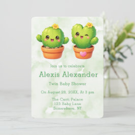 Cute Twin Cactus Baby Shower 招待状